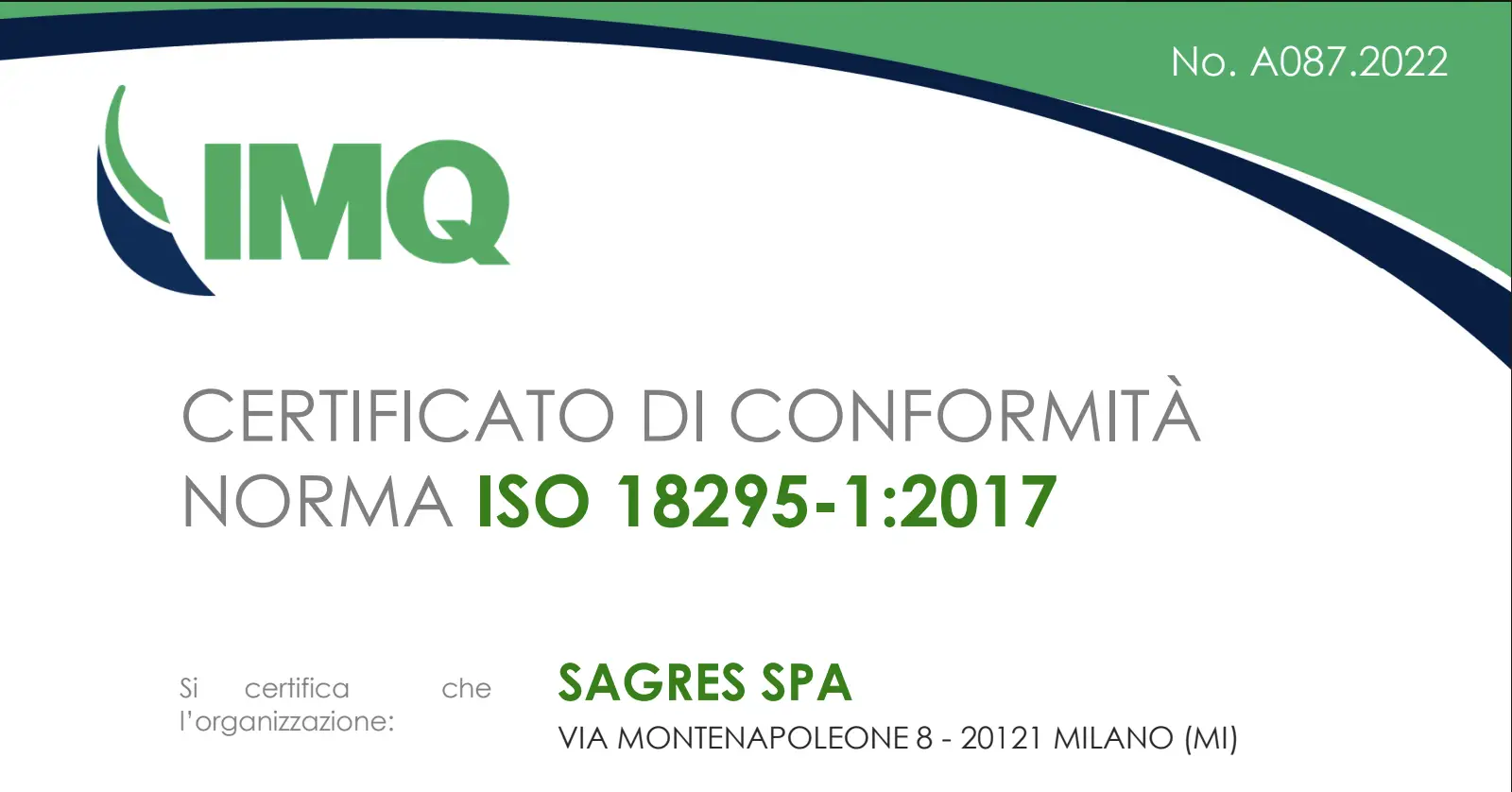 Certificato UNI EN ISO 18295-1:2017