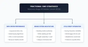 Diagramma di governance del fractional marketing con Fractional CMO e team esecutivo